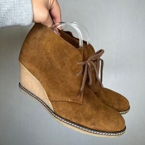 J. Crew Suede Wedge Ankle Boots Lace Up Booties Casual Comfortable Stylish Shoes